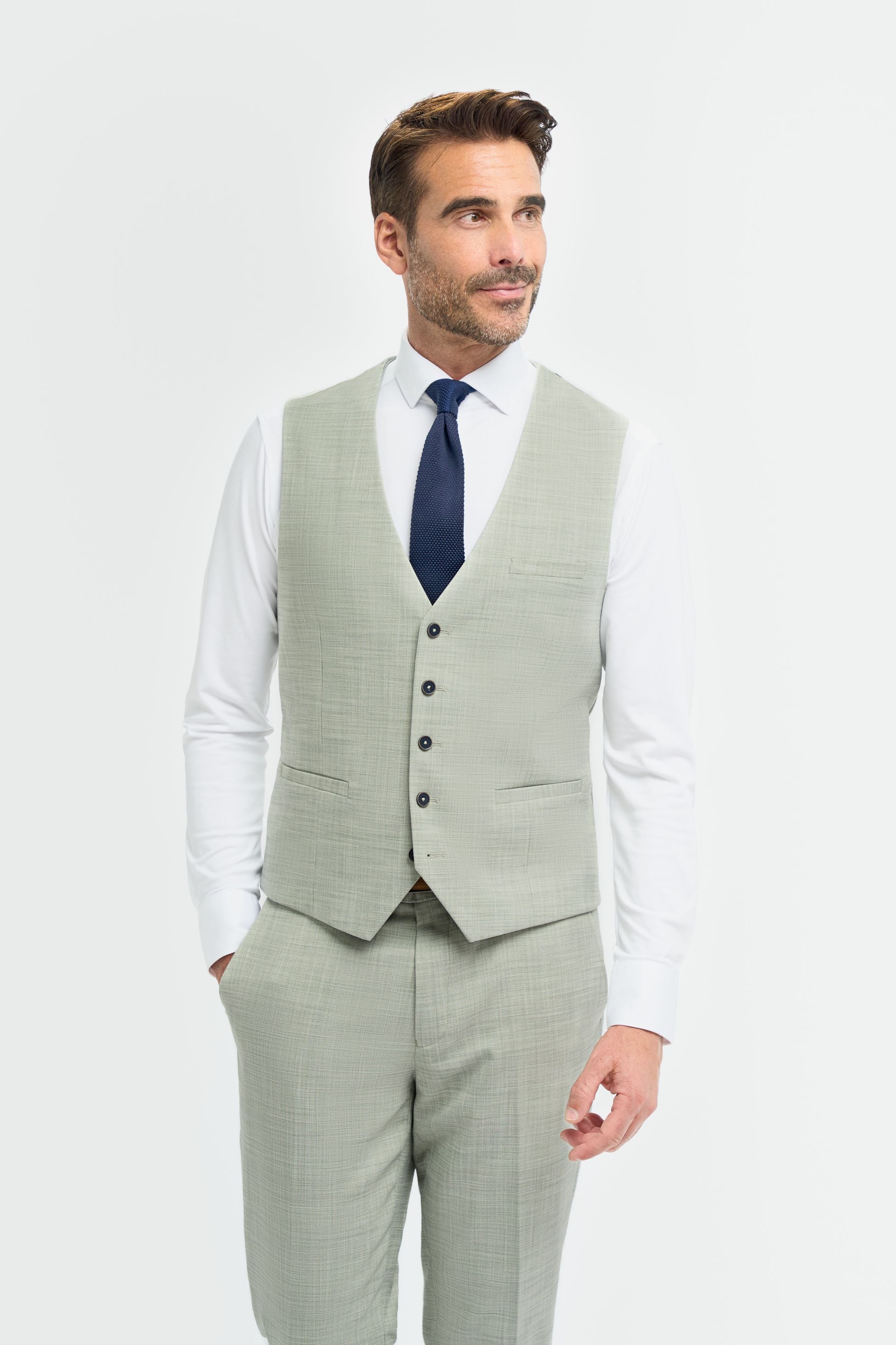 Gilet en tissu texturé vert sauge pour hommes - Camden - Vert Sauge