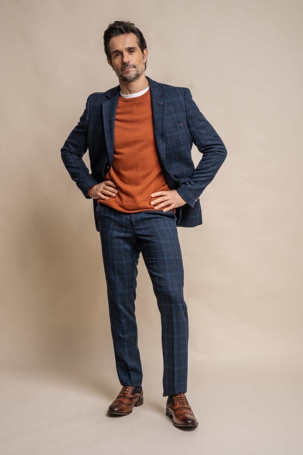 Veste de costume en tweed à carreaux fenêtre bleu pour hommes - CODY - Marine