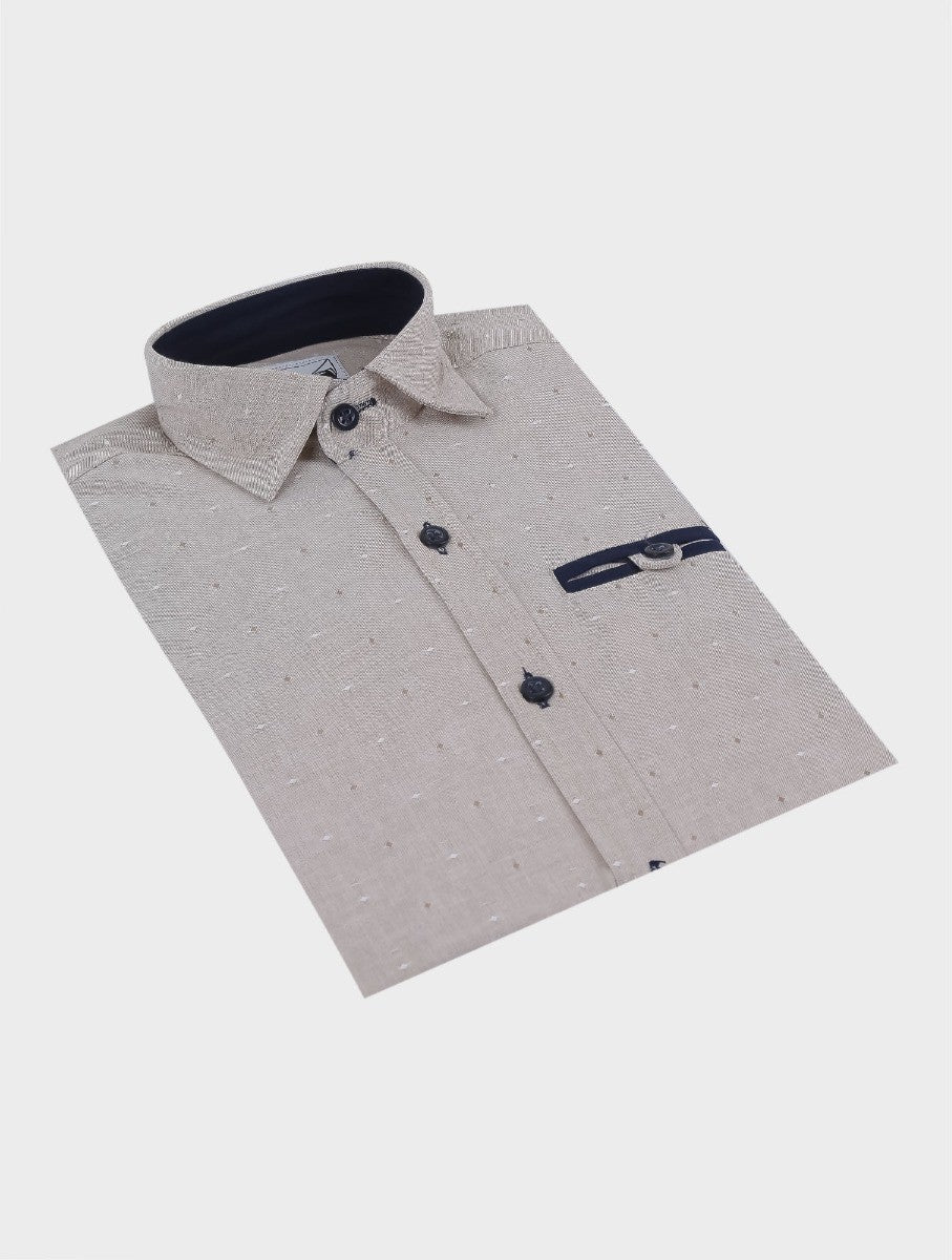 Chemise Oxford à Motifs Pointillés Slim Fit pour Garçons - Beige