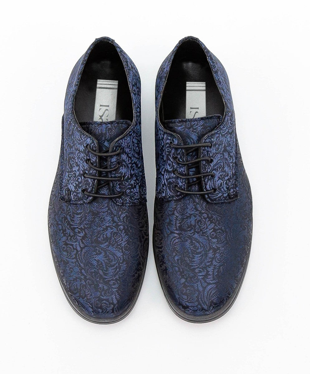 Chaussures Derby à Motifs Paisley pour Garçons - Bleu Marine - Noir