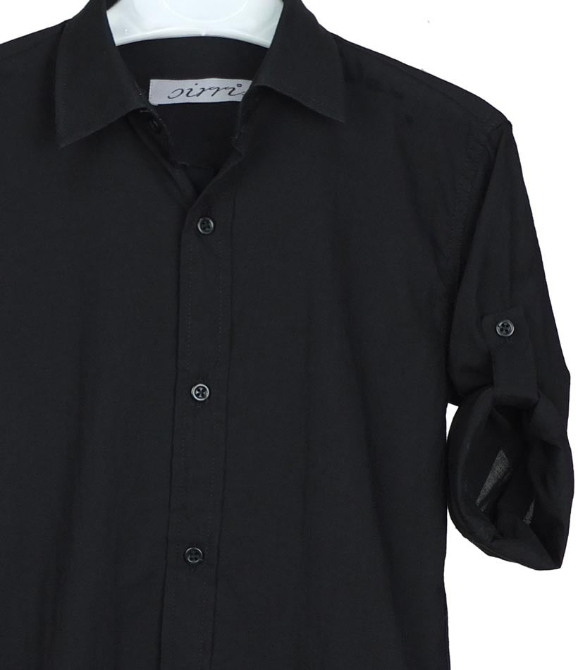 Chemise en Lin à Manches Relevées pour Garçons - Noir