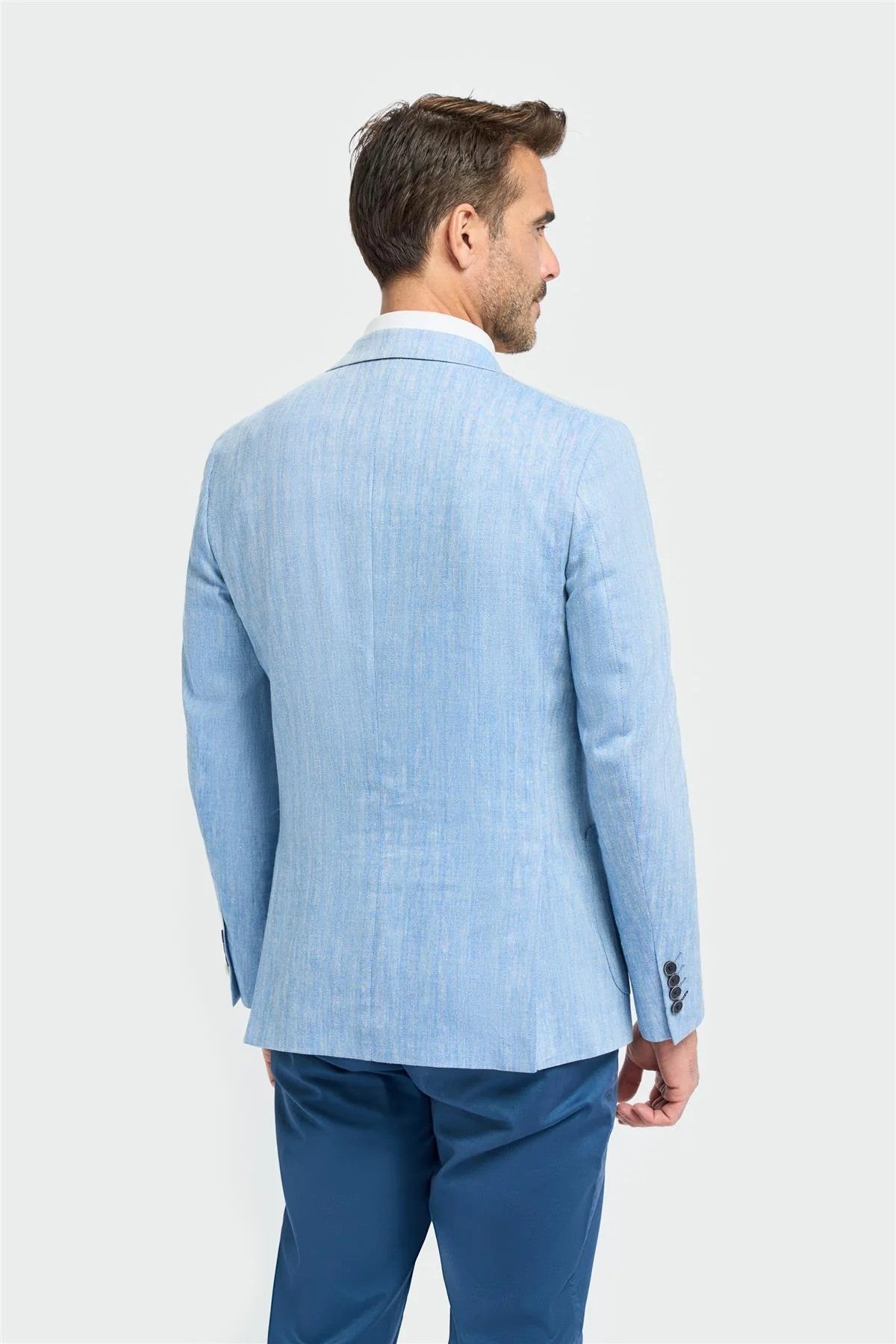 Herren Leinen Fischgräten Patch Pocket Blazer - Luigi - Himmelblau