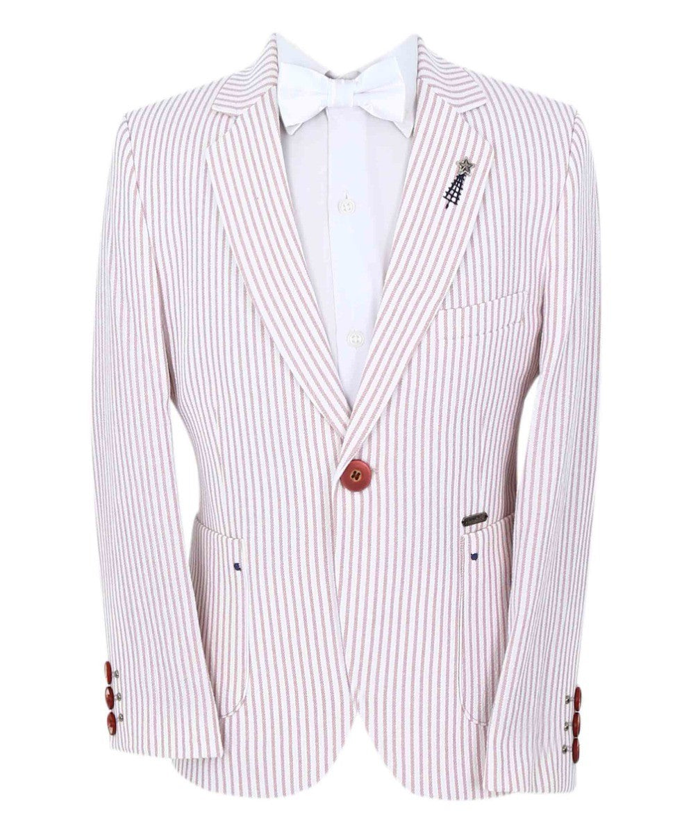 Boys Slim Fit Pinstripe Boating Blazer - Burgundy