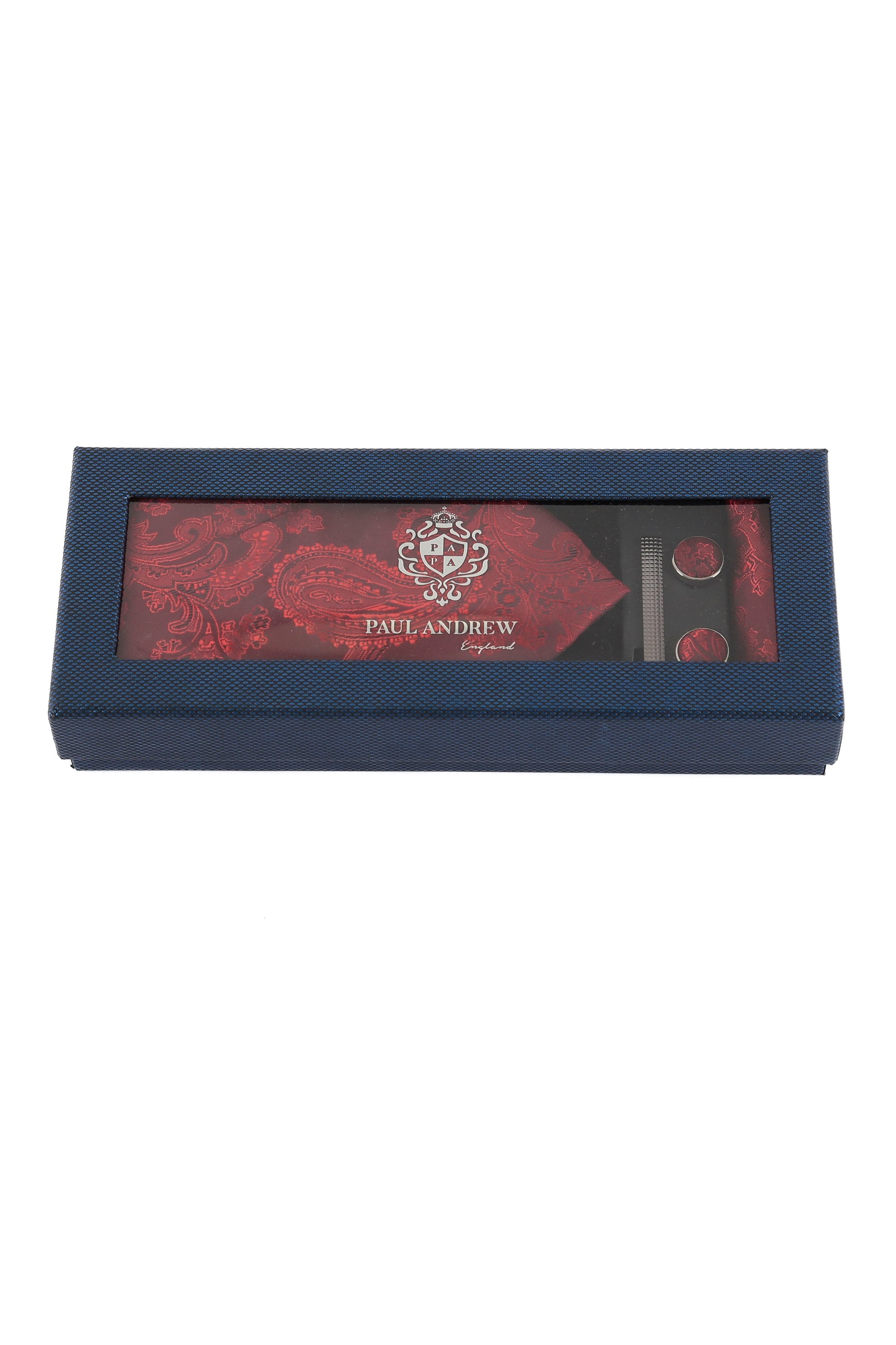 Ensemble cravate et boutons de manchette paisley pour hommes - Rouge