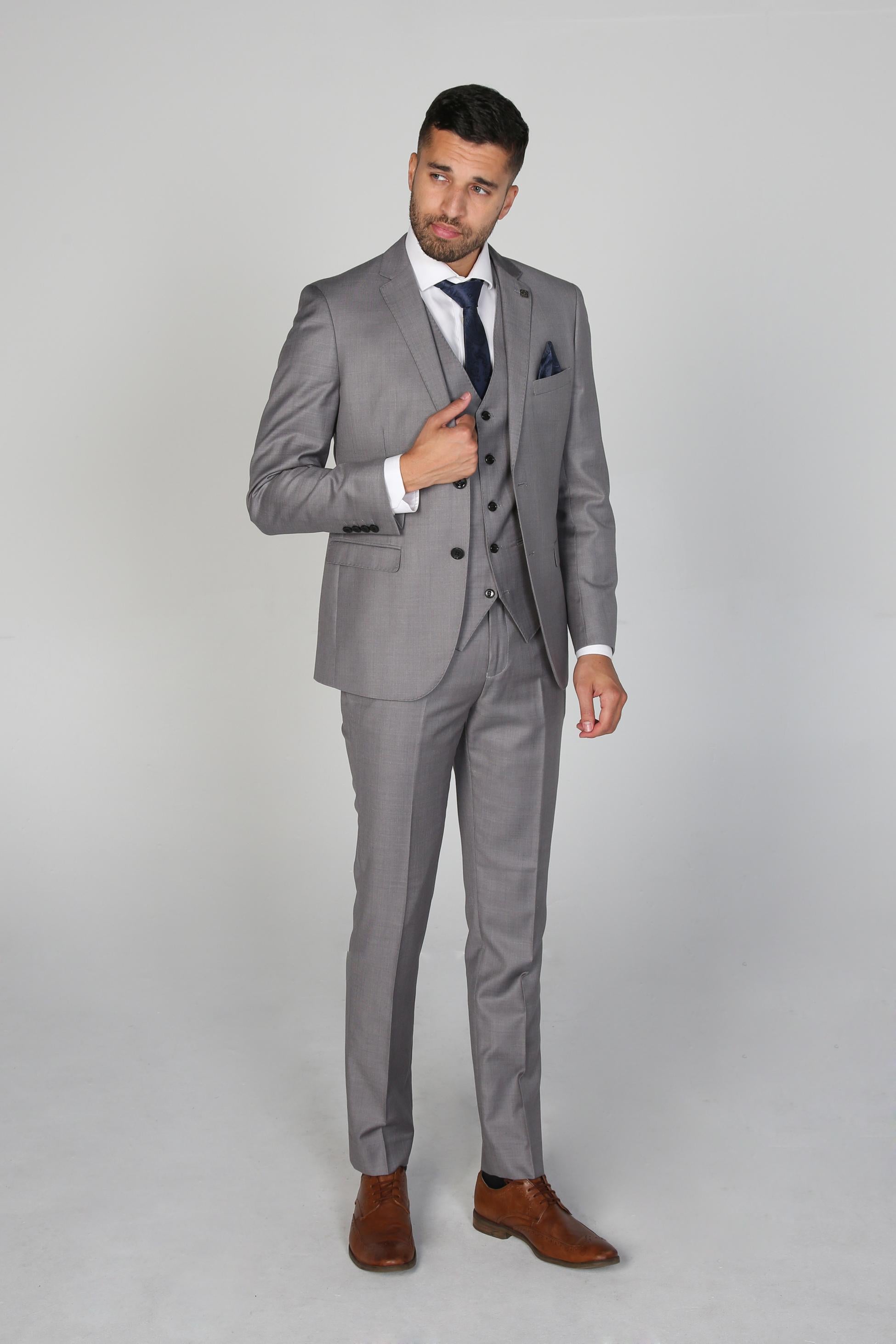 Men's Tailored Fit Formal Suit Jacket  - CHARLES - Light Grey