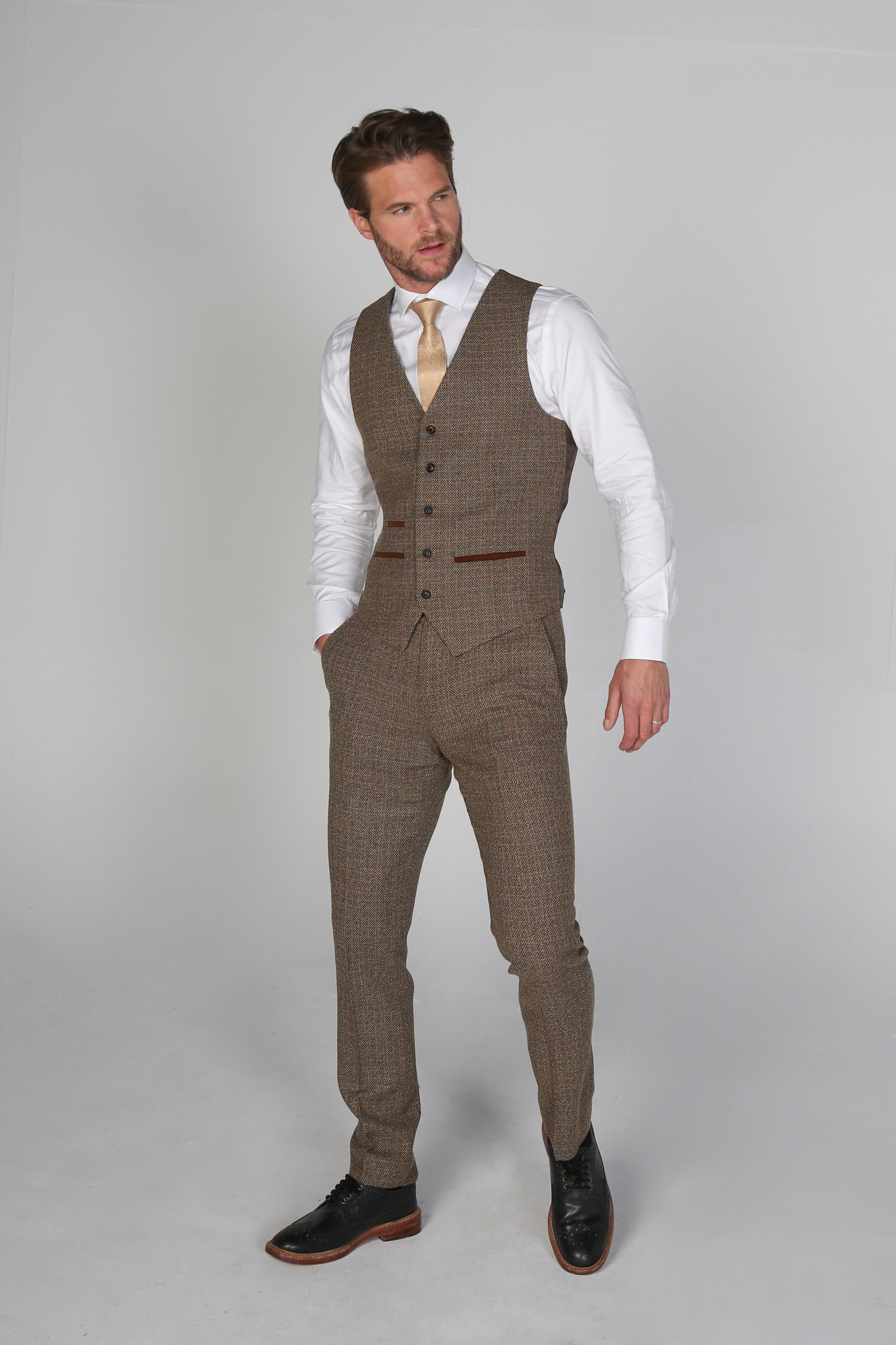 Men's Tweed-Like Tailored Fit  Formal Suit - RALPH - Brown