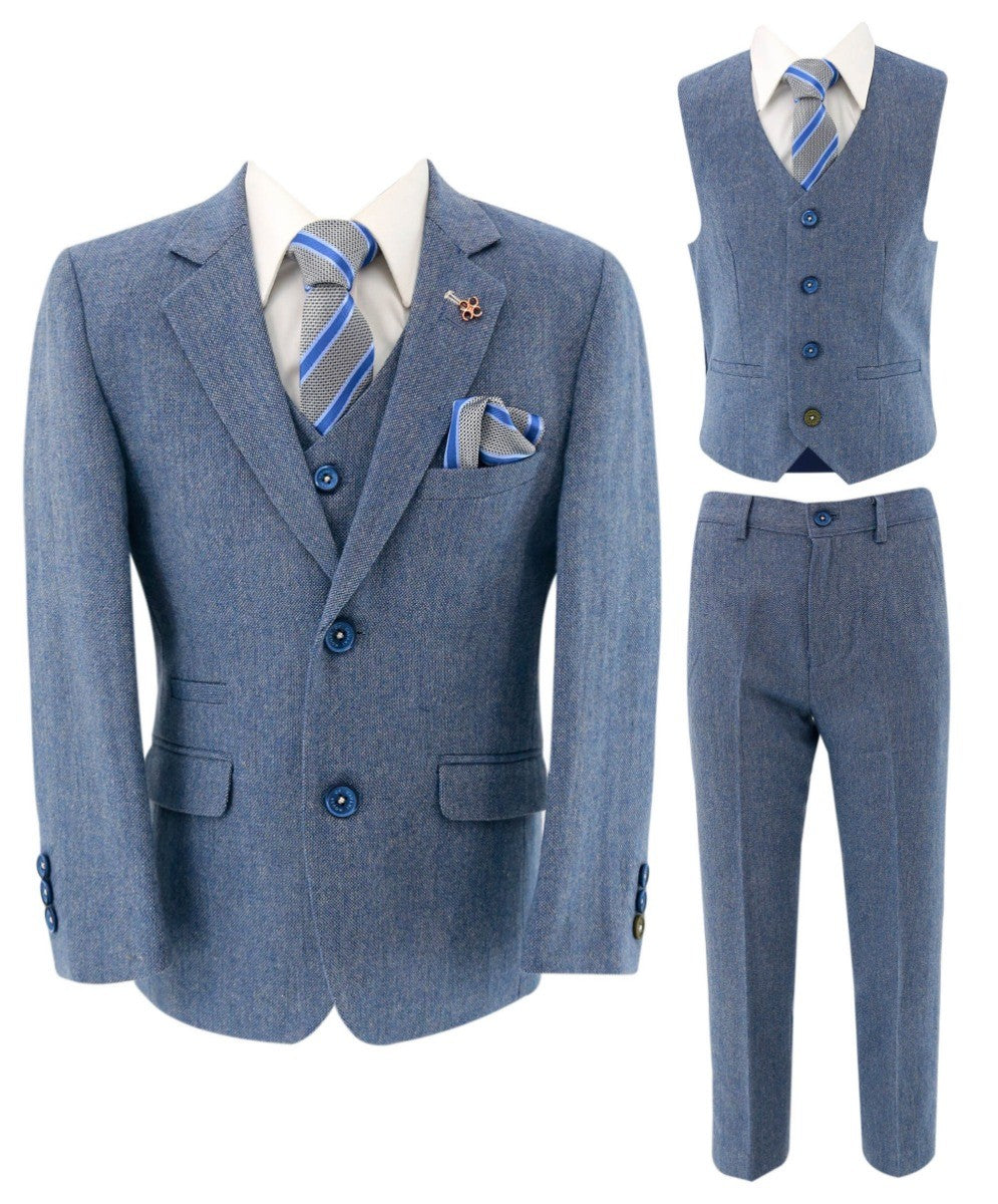 Costume en Tweed Slim Fit pour Garçons - WELLS Bleu - Bleu Clair