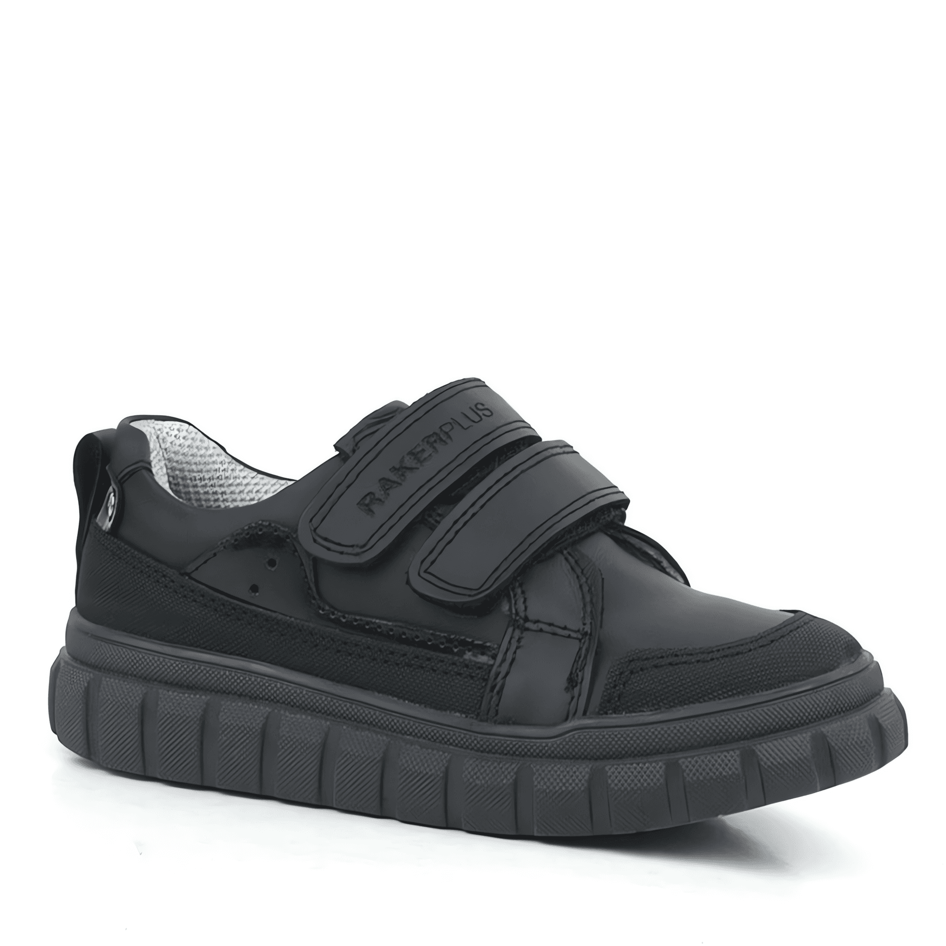 Chaussures d'écolier sportives en cuir noir à velcro pour garçons - 4506 - Noir