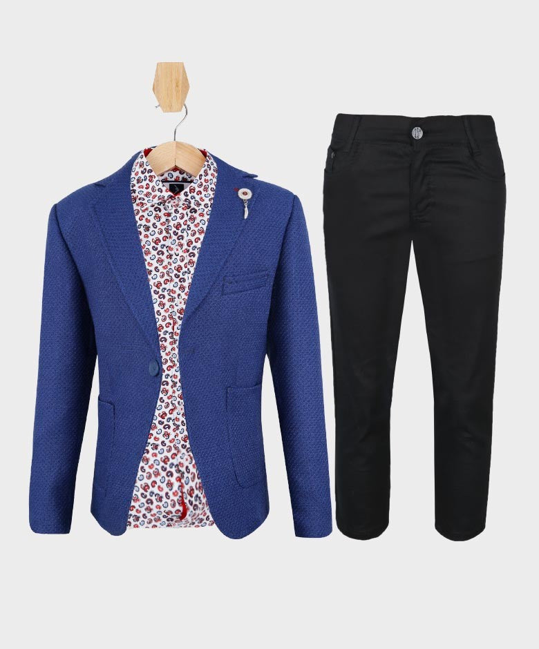 Ensemble Costume Combiné Slim Fit pour Garçons - Bleu Royal - Noir