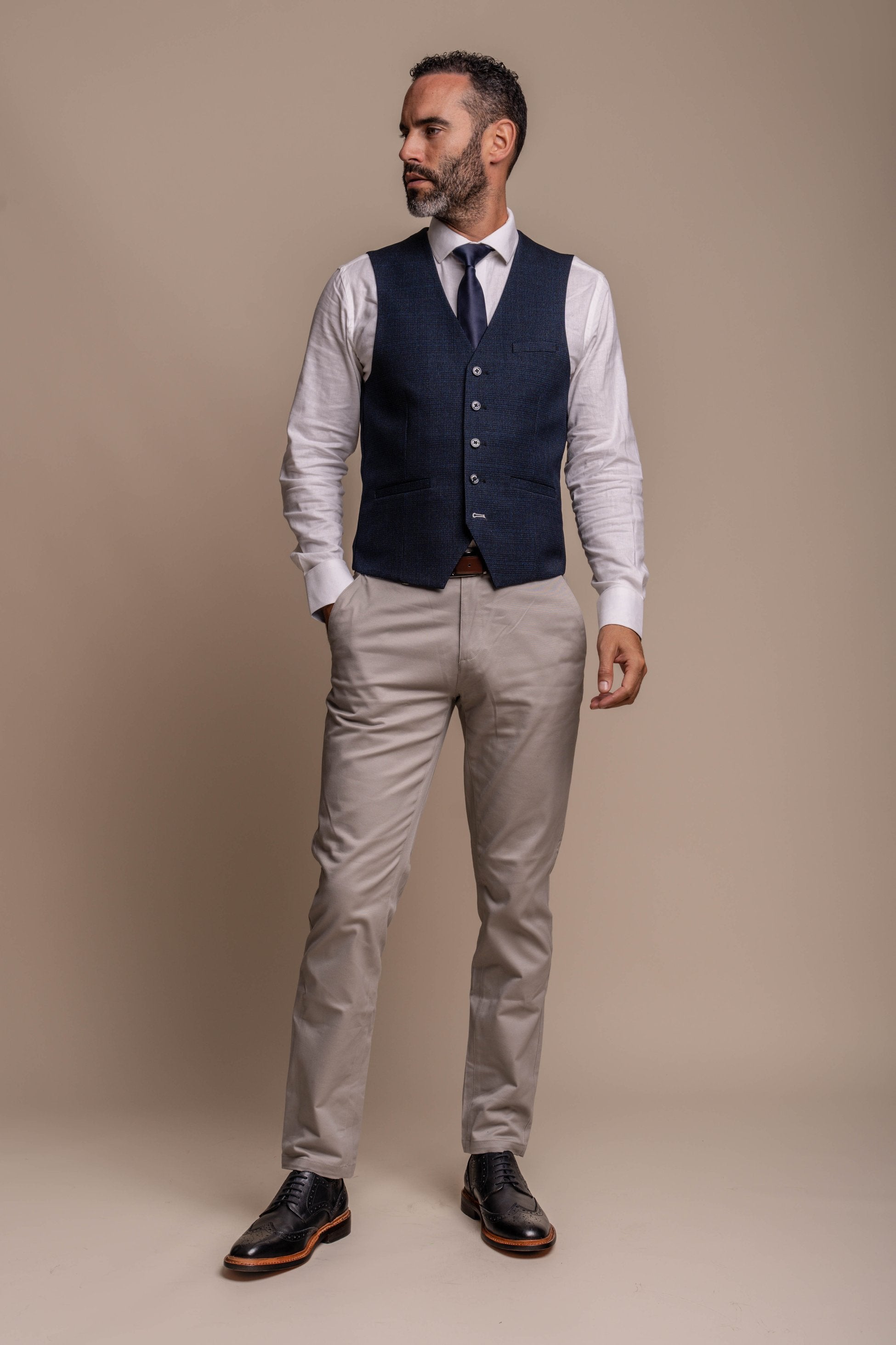 Herren Tweed Karo & Beige Chino Kombiniertes Anzugset - CARIDI