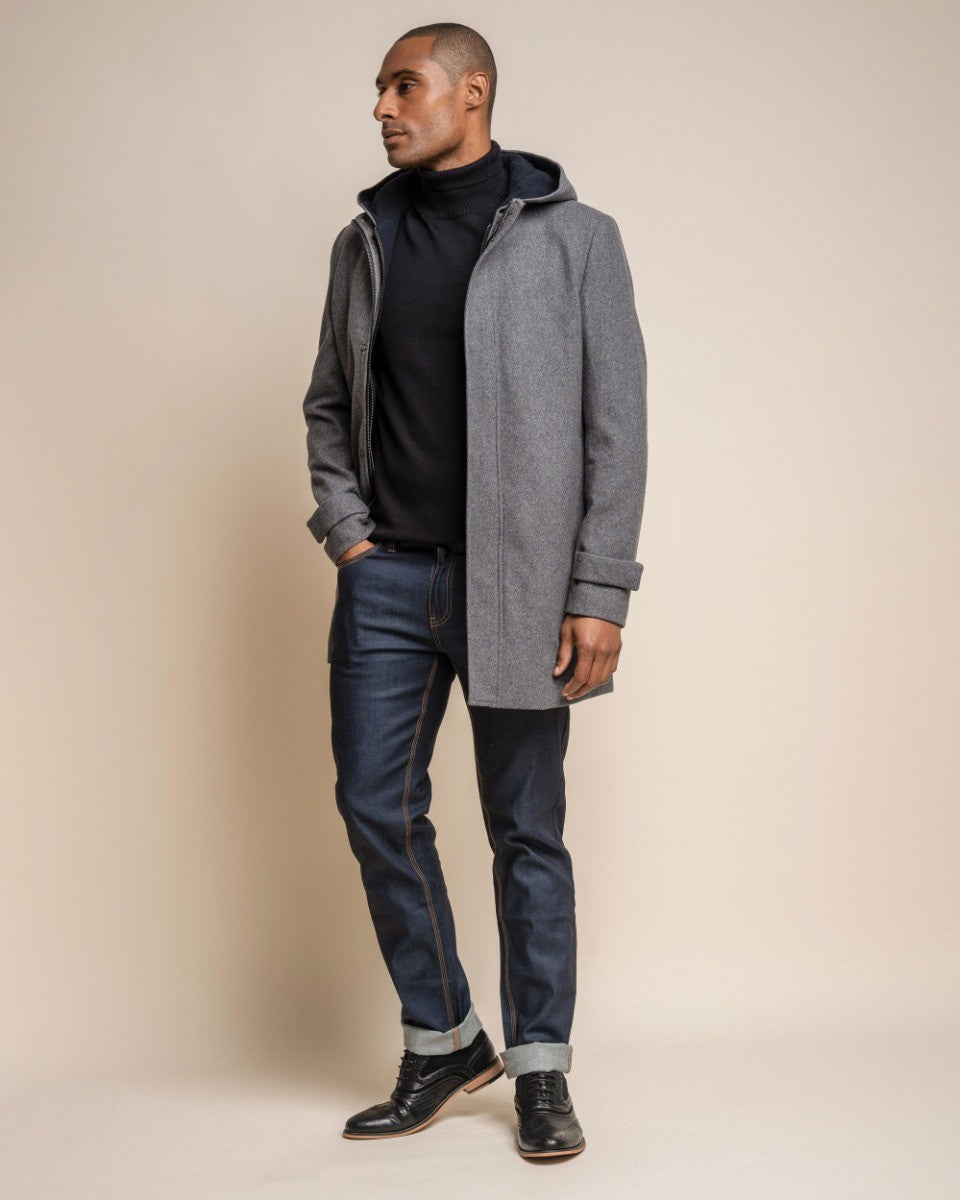 Manteau à capuche en laine mélangée pour hommes - MICHIGAN - Gris vieilli