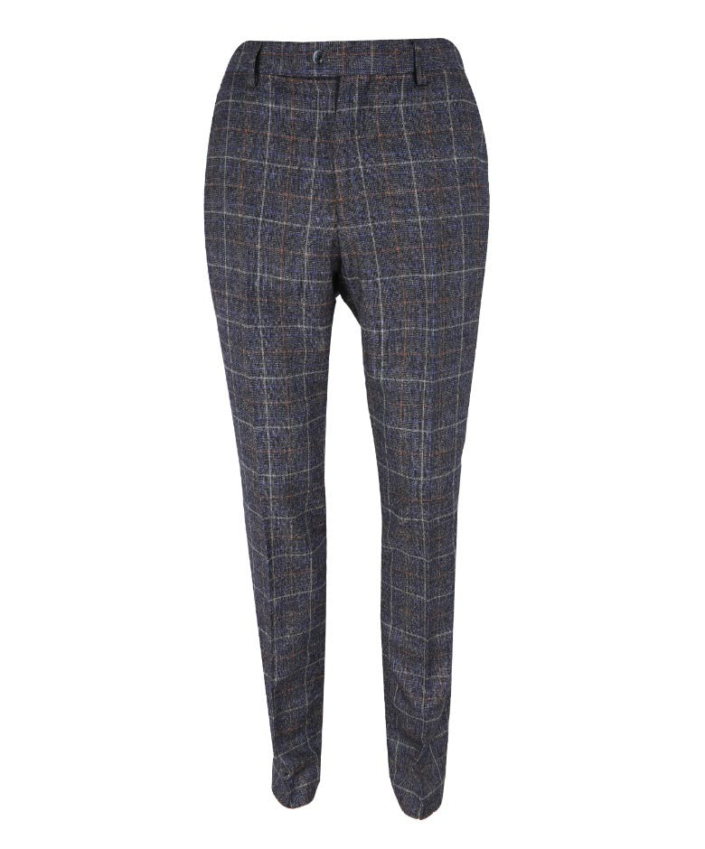 Herren Slim Fit Tweed Karo Hose - BONITA - Blau