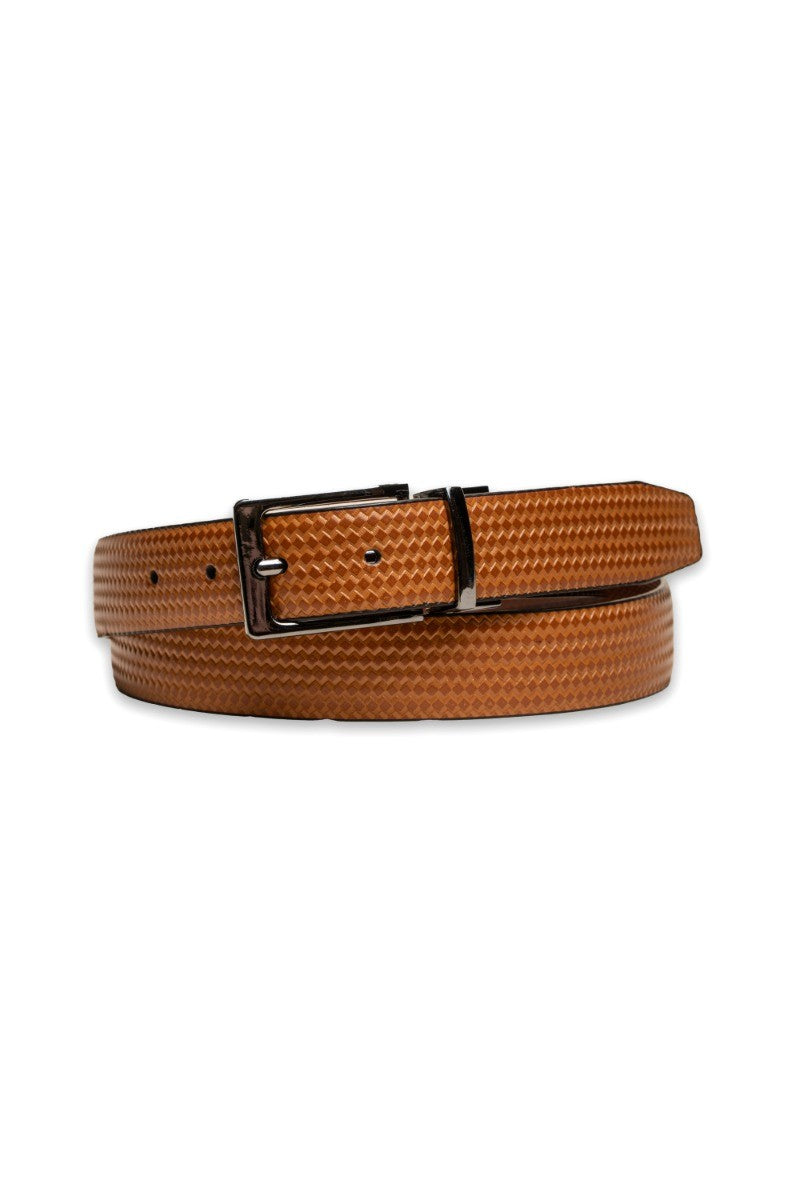 Men's Leather Patterned Belt - Tan Brown