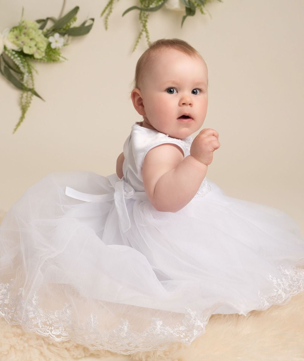 Robe en dentelle à jupe asymétrique pour bébés et filles - KHOLE - Blanc