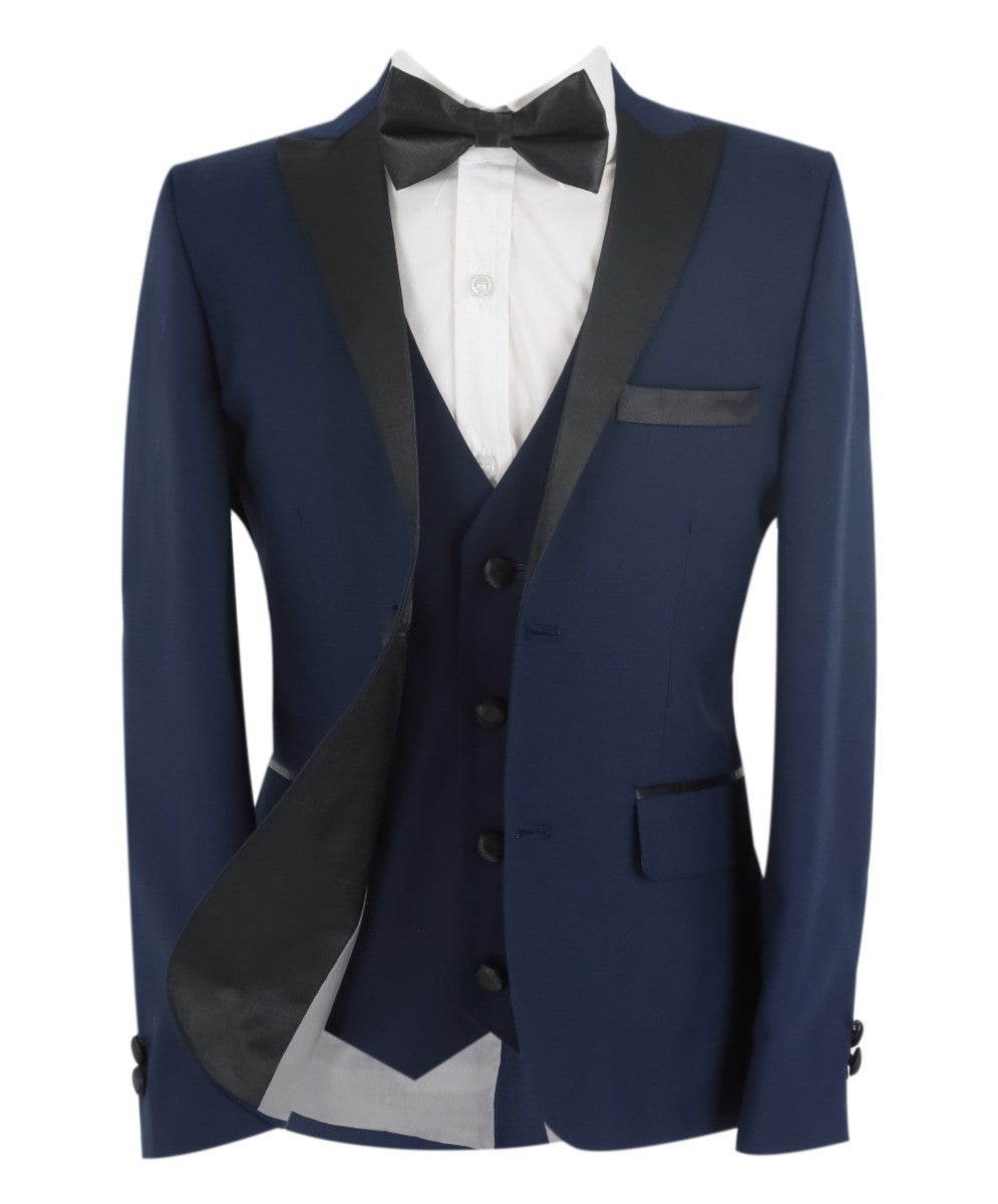 Jungen Glanzrevers Tuxedo Dinner Anzug - Navyblau