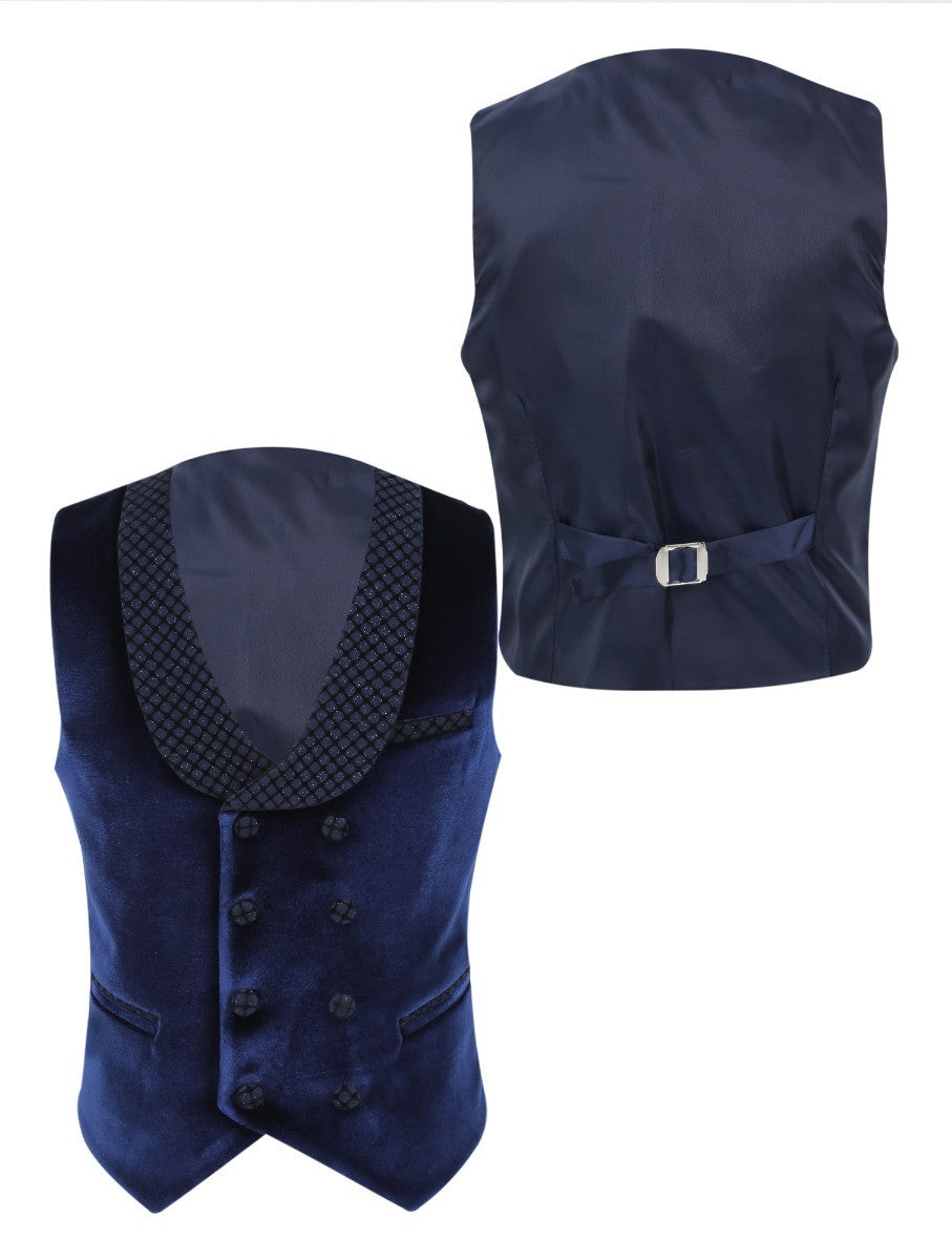 Ensemble Costume de Smoking en Velours Slim Fit pour Garçons - Bleu Marine