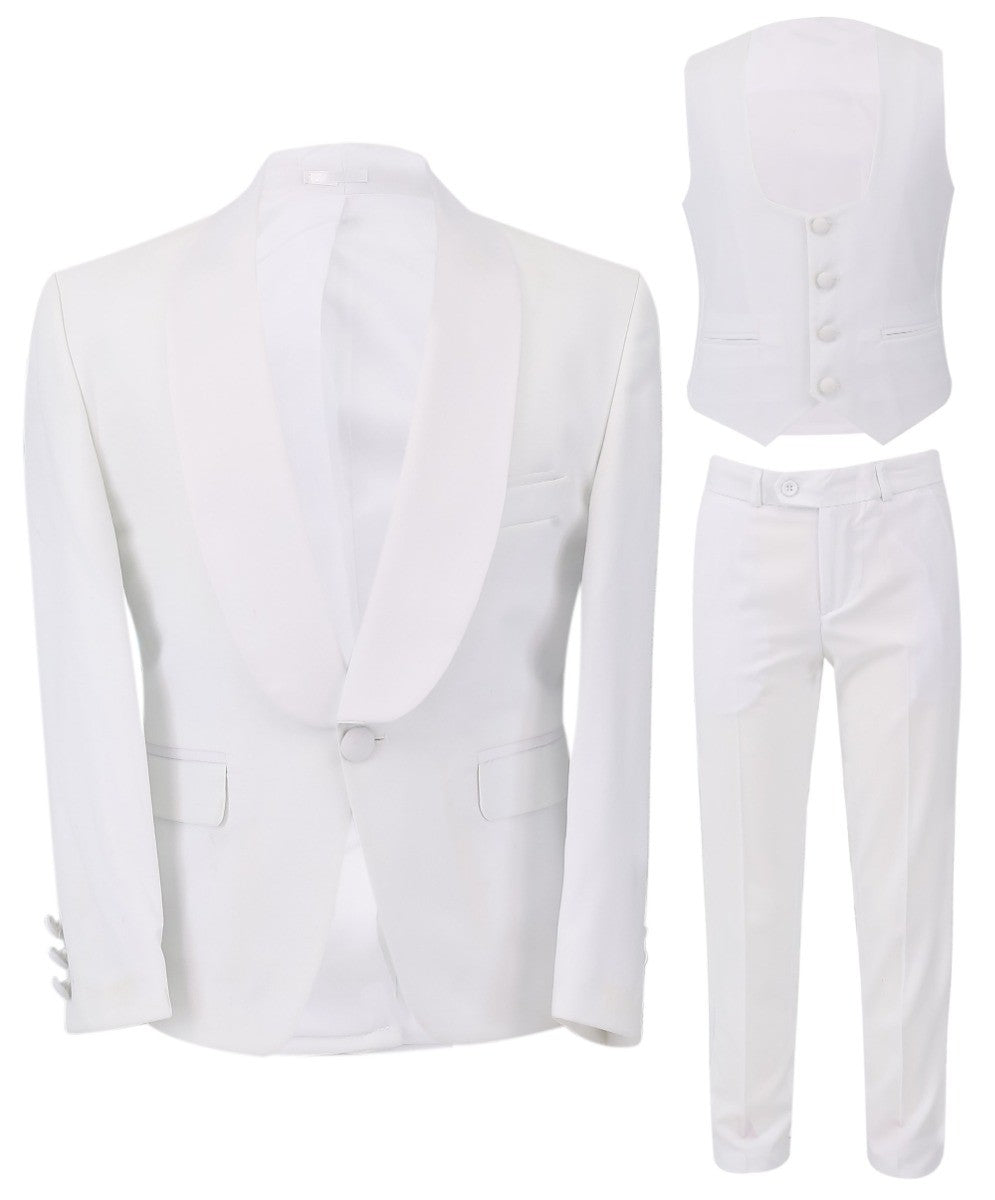 Jungen Kommunion Slim Fit Tuxedo Anzug - Weiß