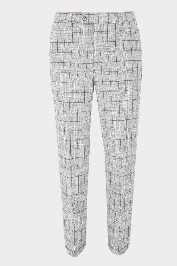 Men's Tweed Check Slim Fit Trousers - CODY ICE - Ice Blue