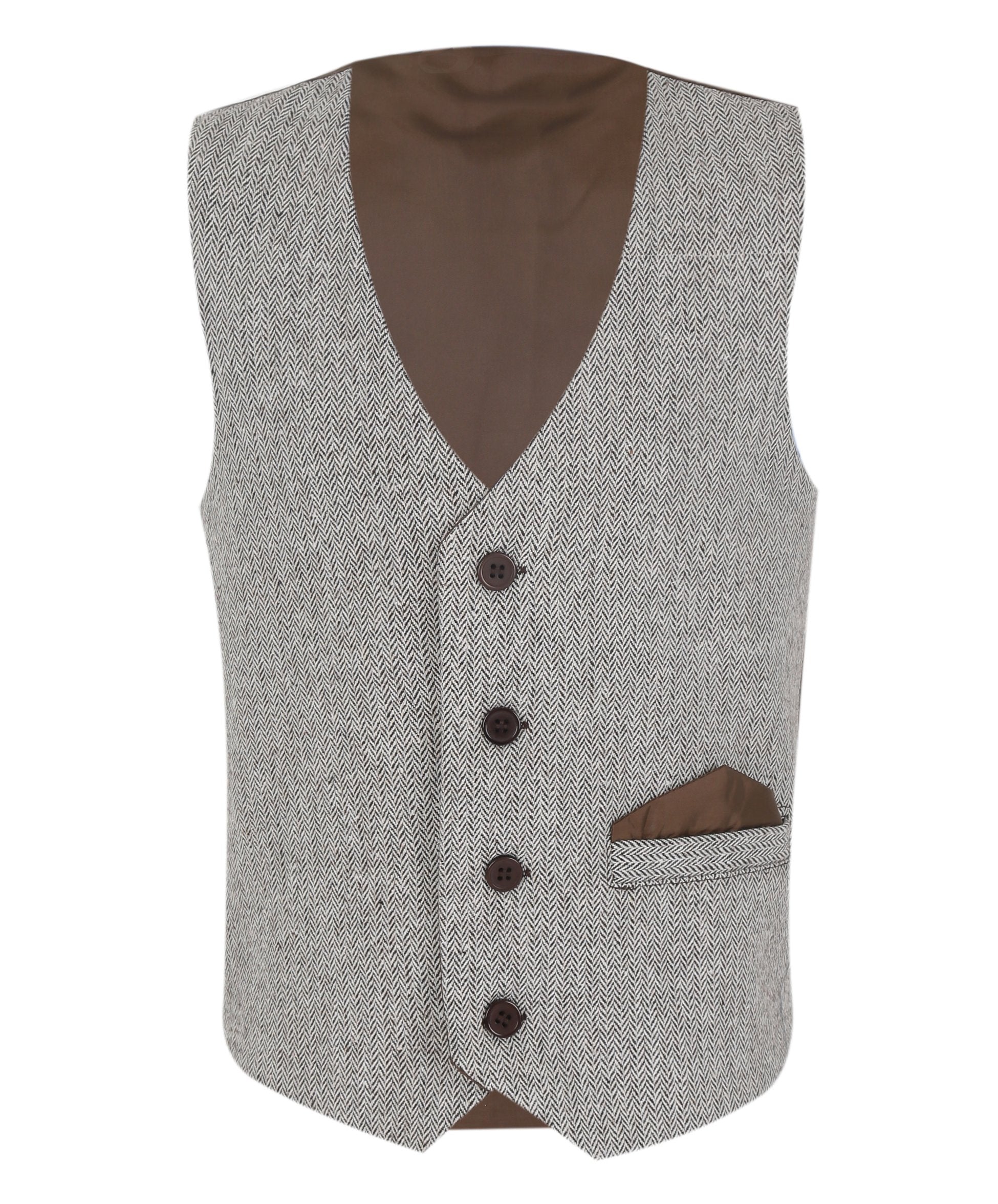 Ensemble Costume avec Gilet en Tweed Chevron pour Garçons - Marron Clair