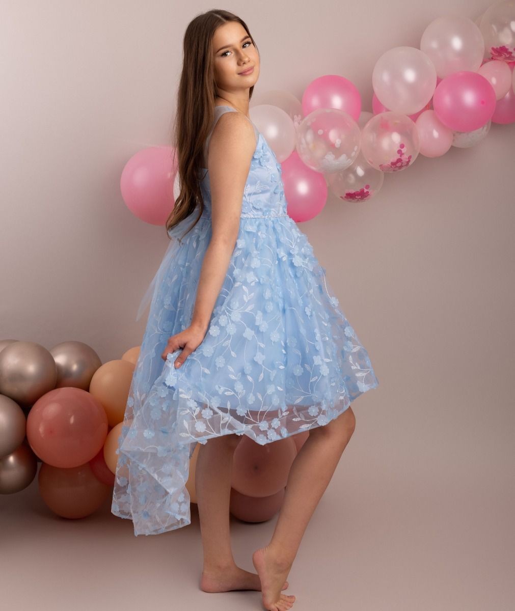 Florales Kleid für Mädchen - COURTNEY - Babyblau