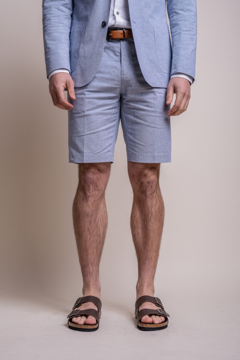 Herren Slim Fit Strukturierte Shorts - FREDRIK Blue - Blau