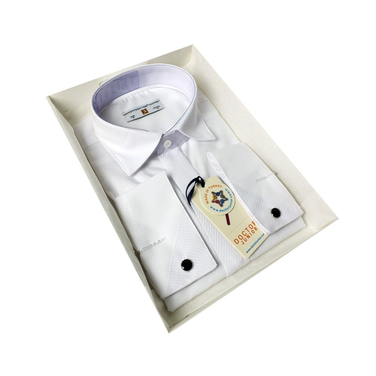 Chemise à Col Classique avec Boutons de Manchette pour Garçons - Blanc