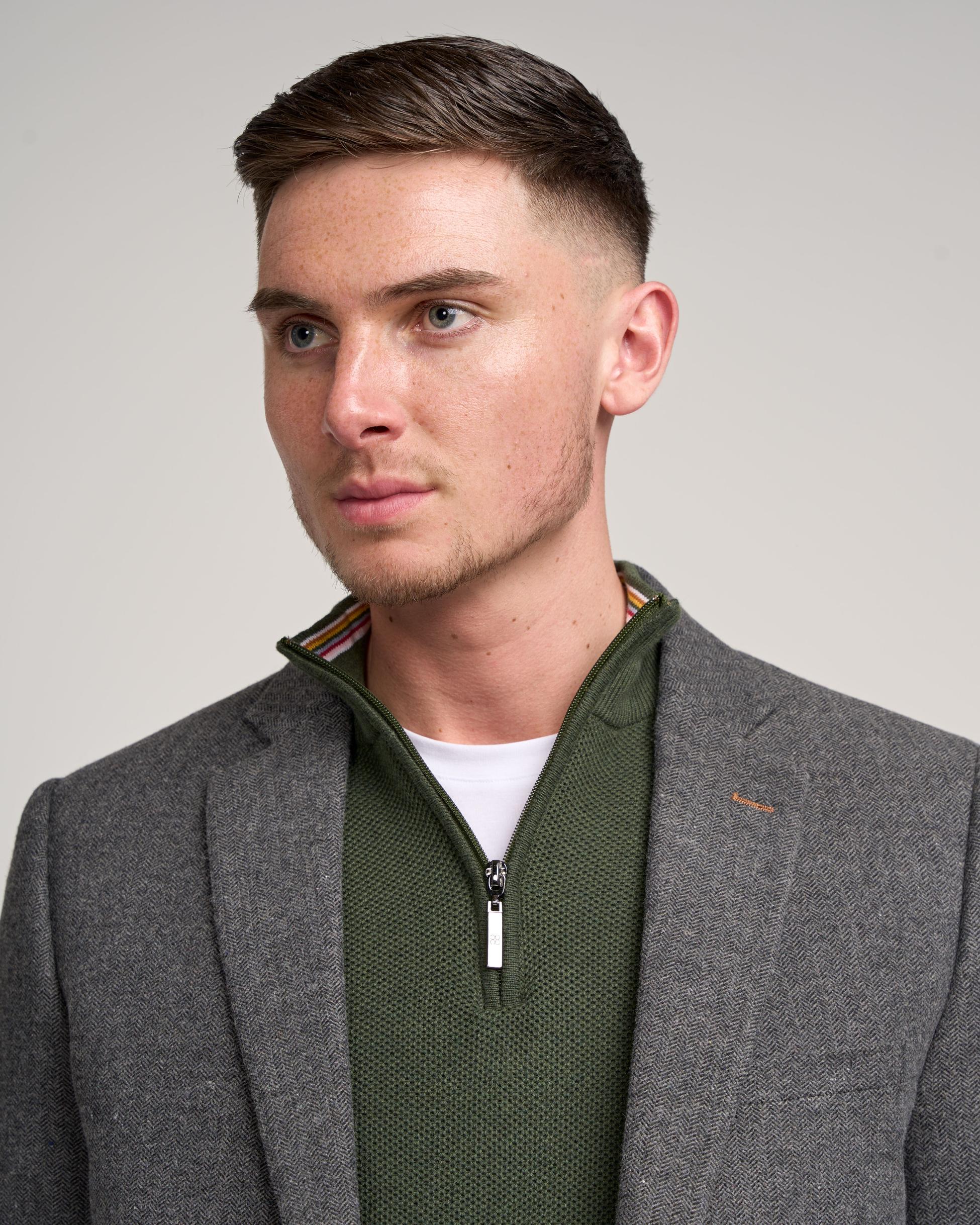 Herren Graues Fischgräten Tweed Anzugjacke - COSMO - Grau