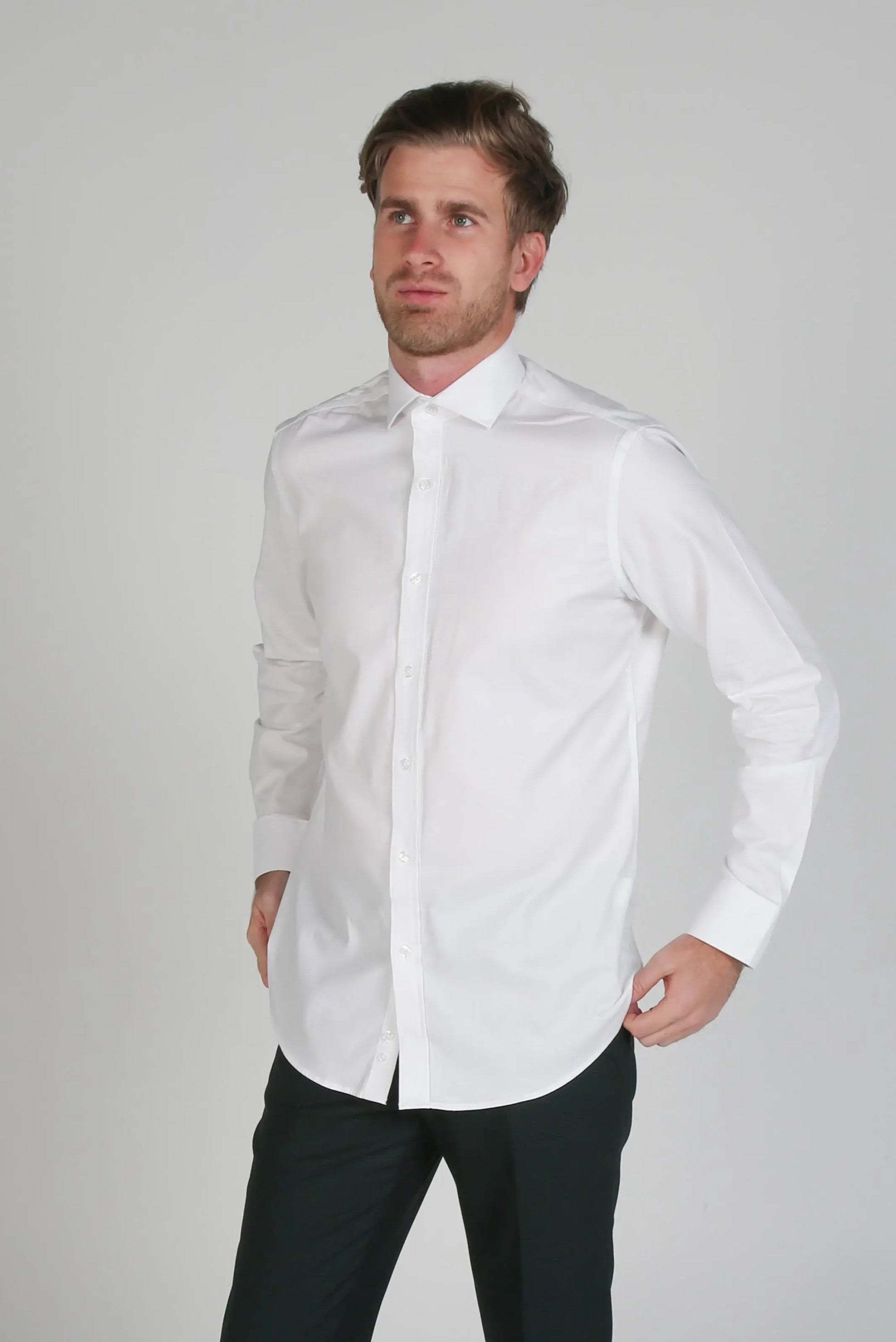 Chemise blanche ajustée à col français pour hommes - Bentley - Blanc