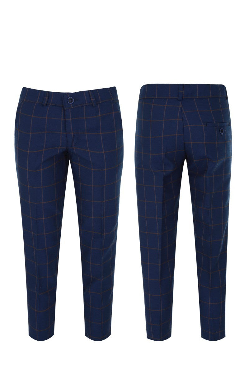 Ensemble Costume à Carreaux Windowpane Bleu Marine pour Garçons - Bleu Marine