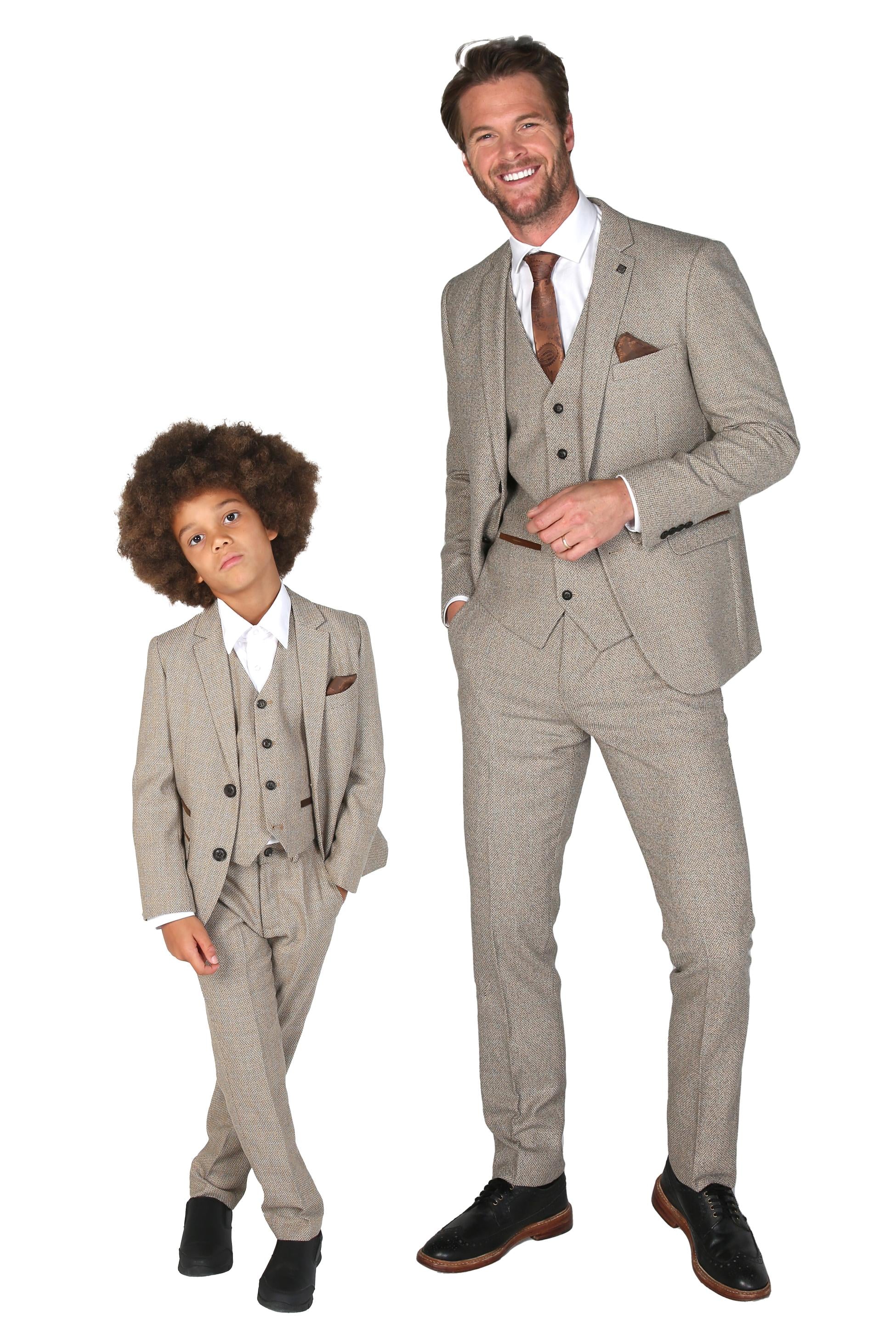 Costume Formel en Tweed Tailored Fit pour Garçons - Ralph - Beige