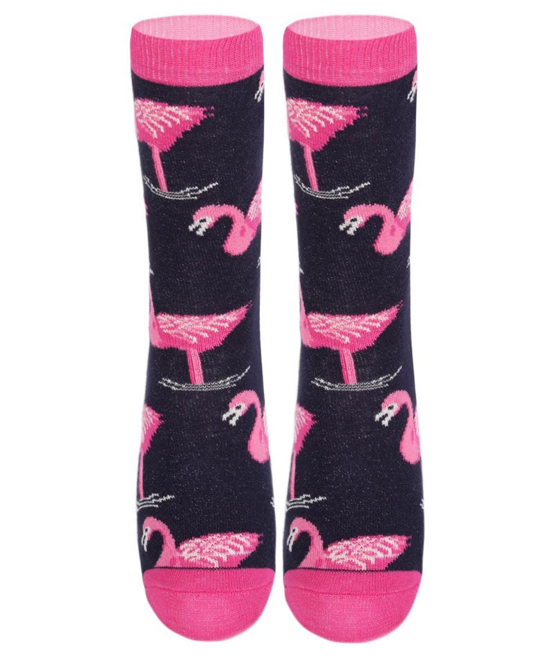 Chaussettes Flamingo Unisexe pour Enfants - Novelty - Bleu Marine - Rose