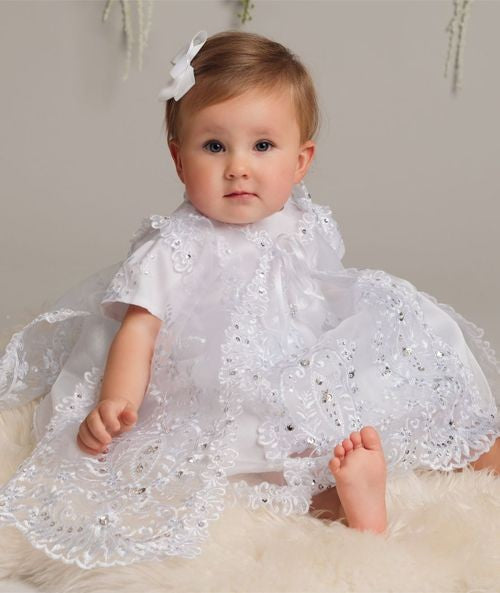 Baby Mädchen Weißes Pailletten Taufkleid-Set - L528 - Weiß