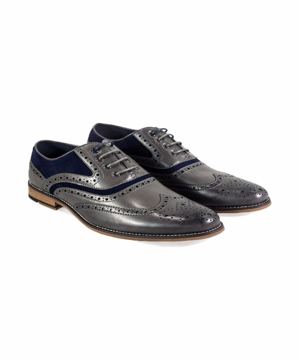 Herren Wildleder & Leder Oxford Brogue Schuhe - ETHAN - Grau - Marineblau