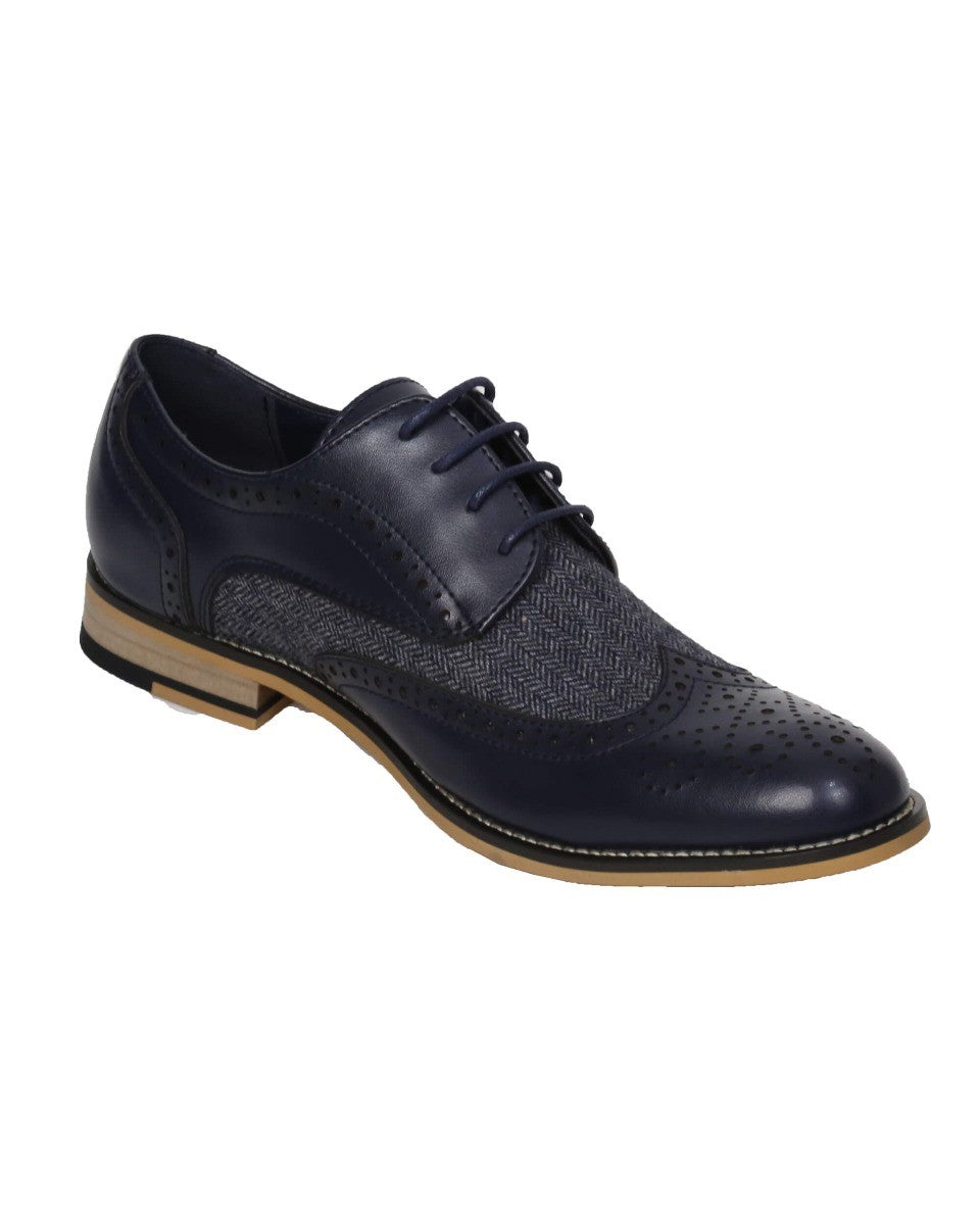 Herren Schnürsenkel Tweed Leder Brogue Schuhe - HORATIO - Marineblau