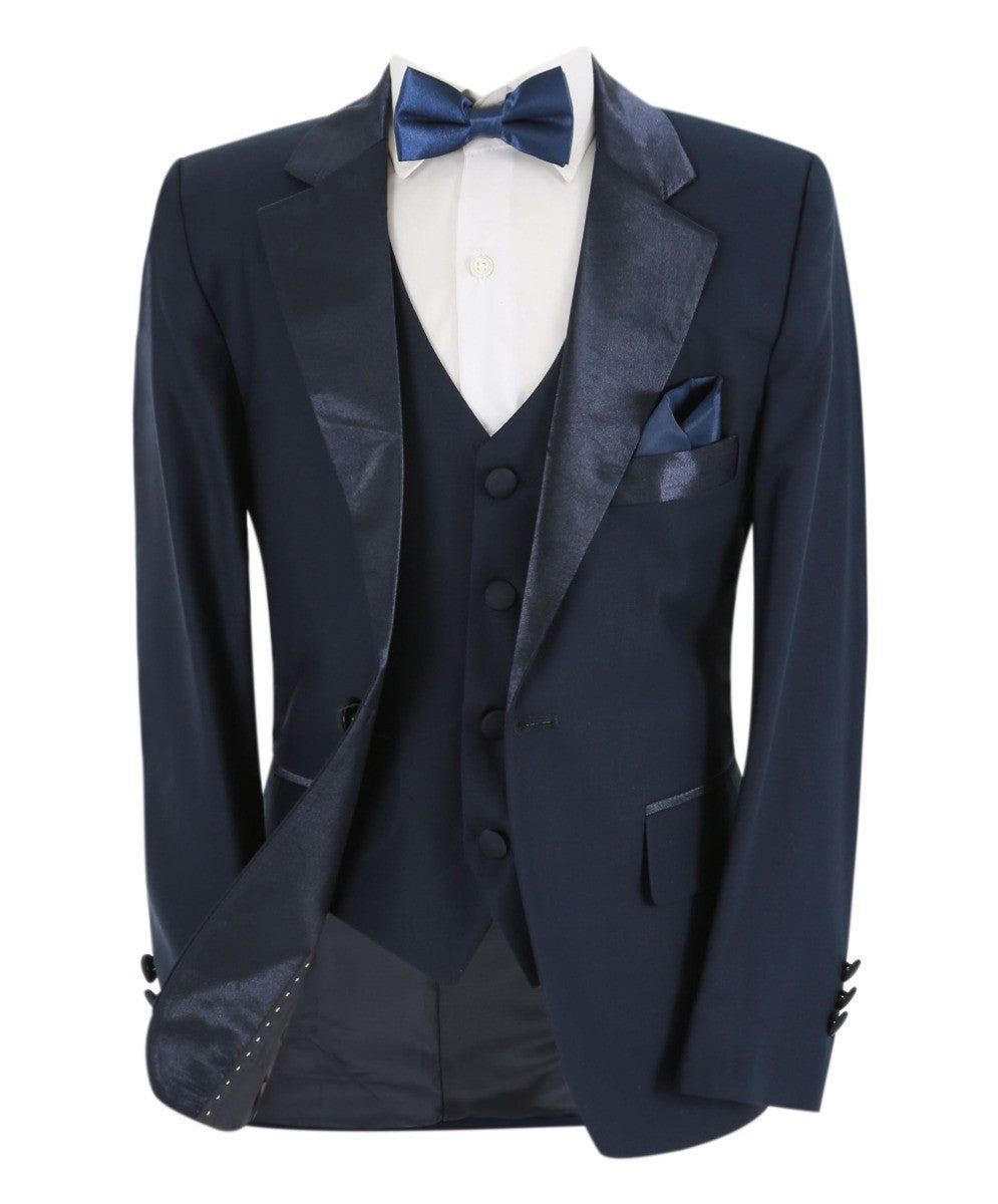 Boys Sheen Lapel Tuxedo Suit - Navy Blue