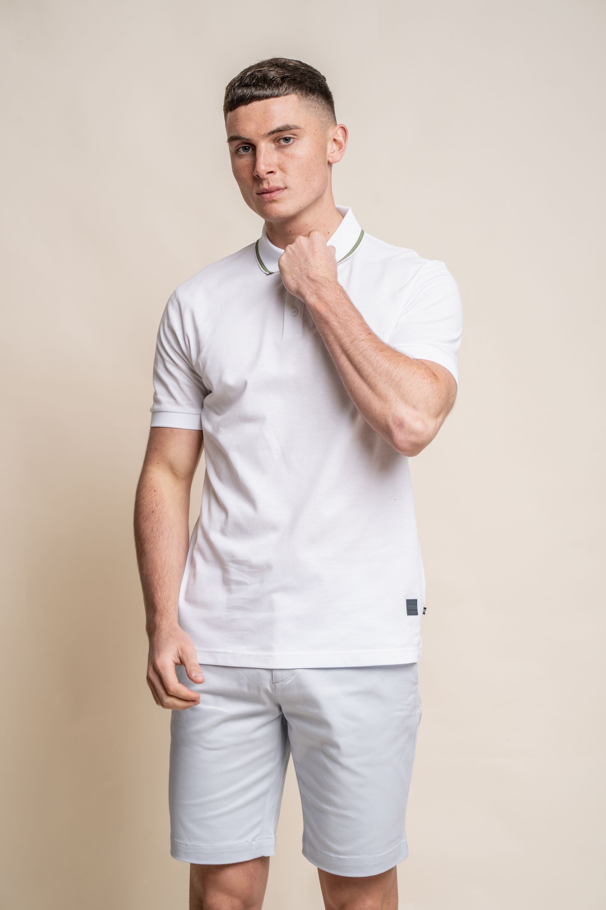 T-shirt polo en coton ajusté pour hommes - FINLAY - Blanc