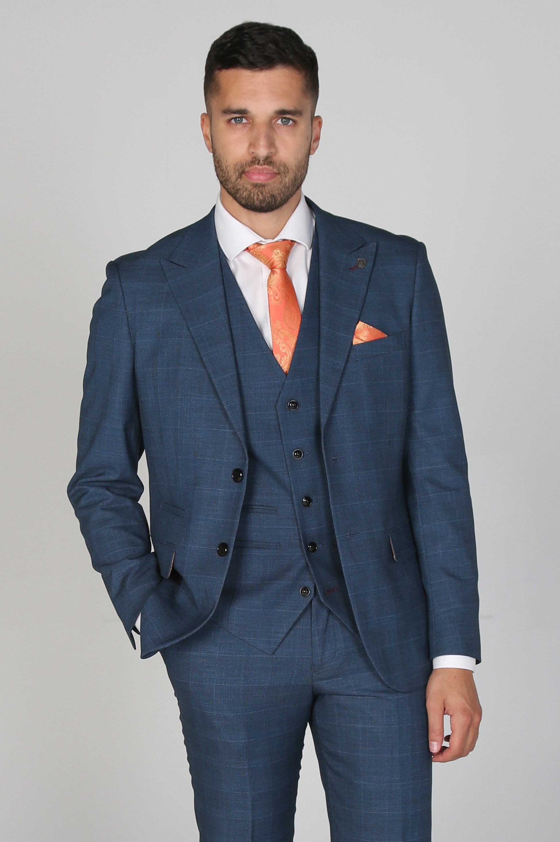 Men’s Check Tailored Fit Navy Suit - VICEROY - Blue