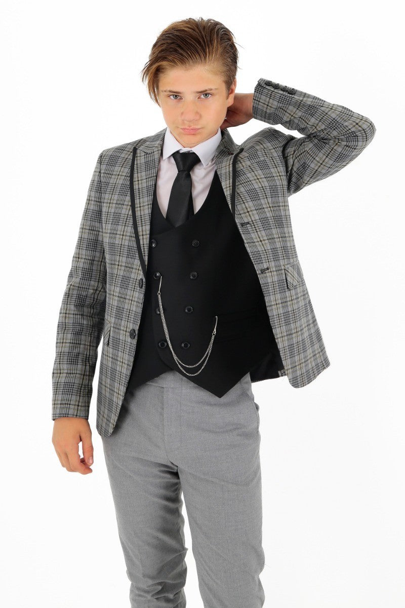 Costume à Carreaux Slim Fit pour Garçons - Gris