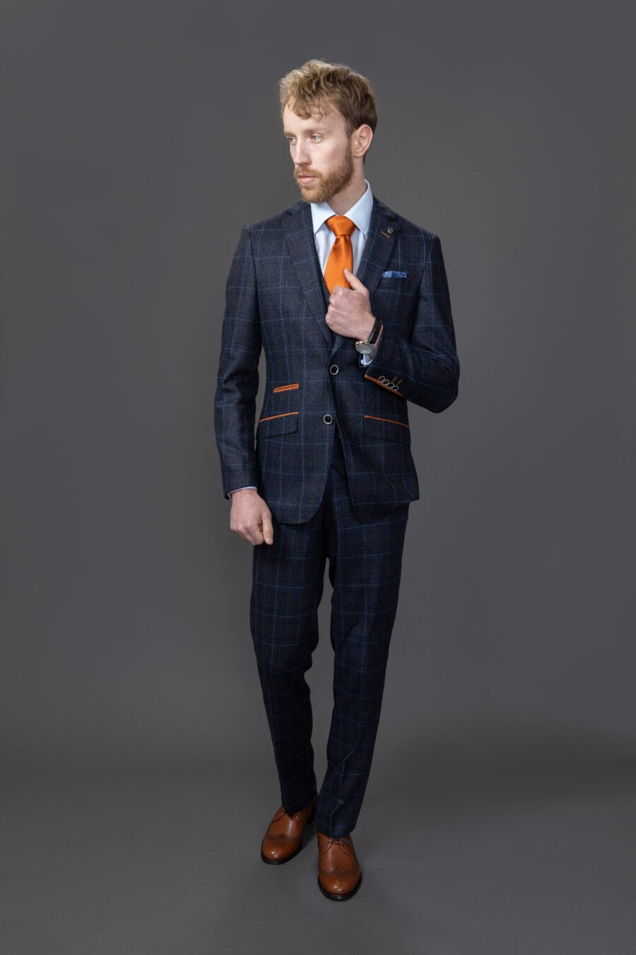 Costume Retro à Motif Check Tailleur pour Homme - ANTHONY NAVY - Bleu Marine