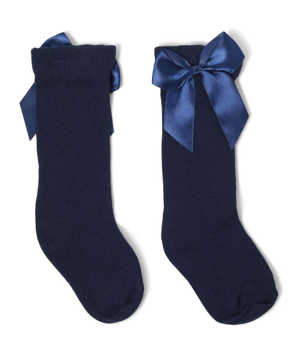 Chaussettes Genoux Hauts à Nœud pour Filles - VICTORIA - Bleu Marine