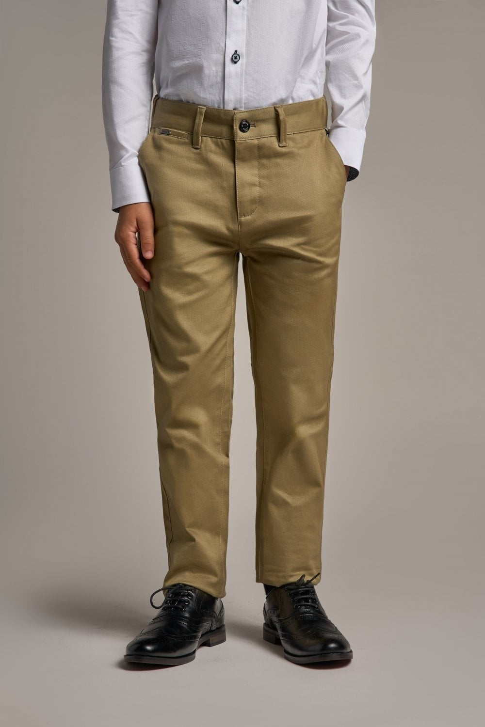 Boys Slim Fit Cotton Chino Trousers - DAKOTA - Khaki Brown