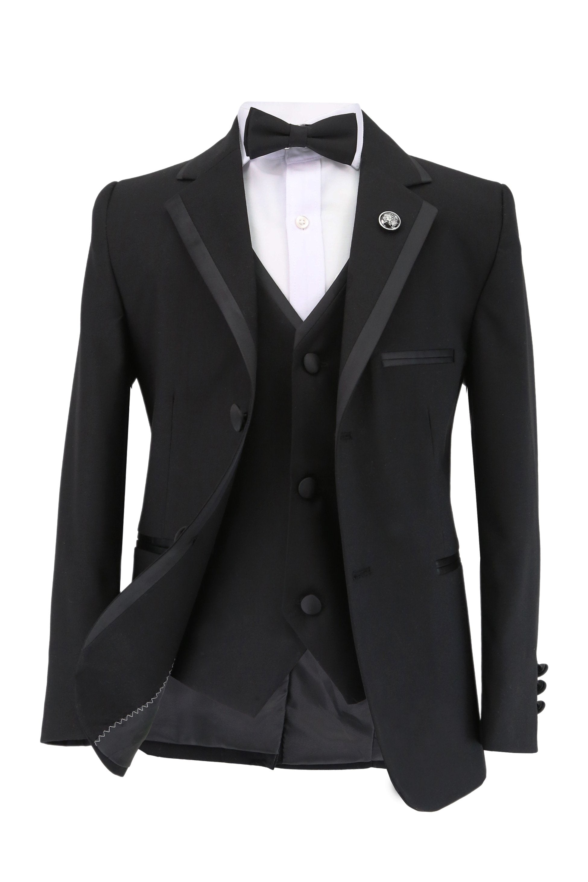 Ensemble Costume de Smoking à Passepoil Slim Fit pour Garçons - Noir