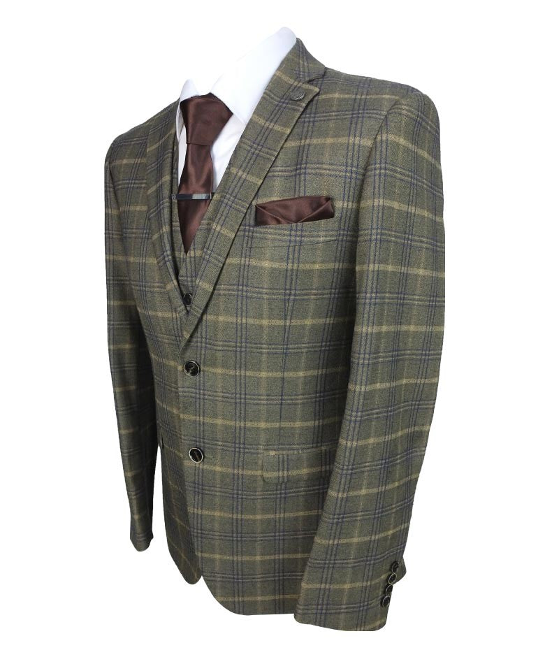 Costume Retro à Motif Check Tailleur pour Homme - KENNETH - Brun Beige