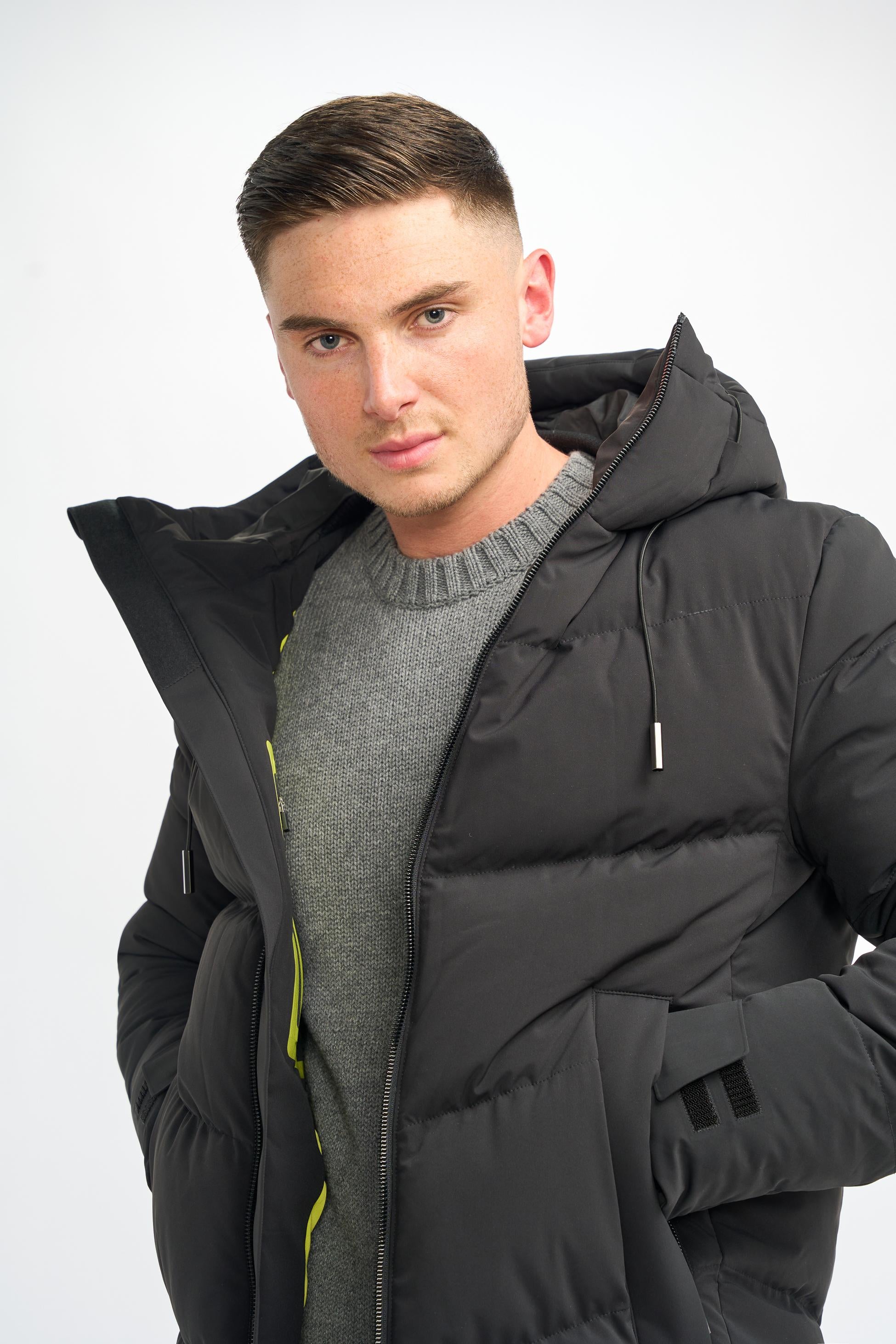 Herren Gequiltete Pufferjacke Wintermantel - FABINI - Schwarz