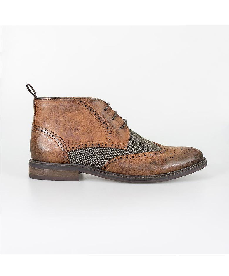 Herren Tweed Brogue Knöchelstiefel - CURTIS - Hellbraun