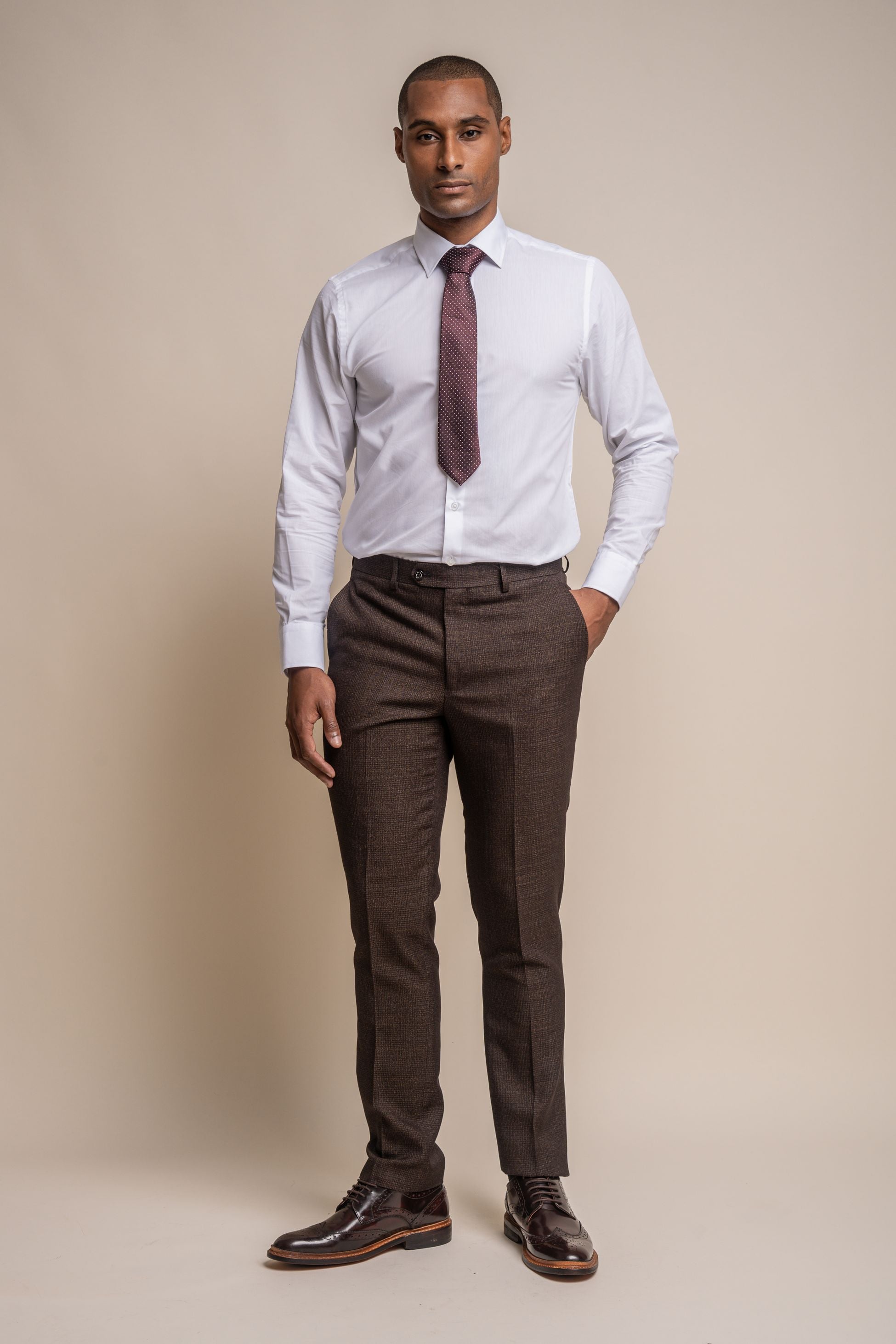 Men's Tweed Check Trousers - CARIDI Brown - Brown