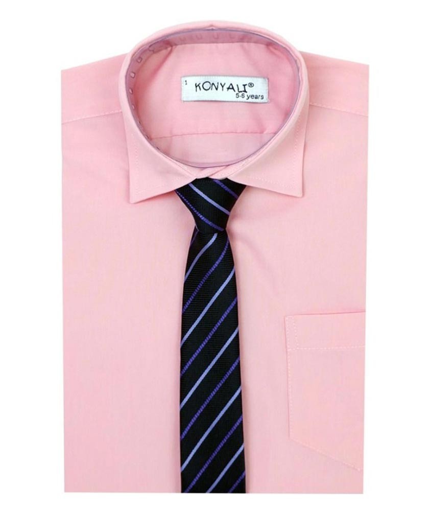 Boys Classic Collar Shirt & Tie Set - Pink- Multicolored Tie