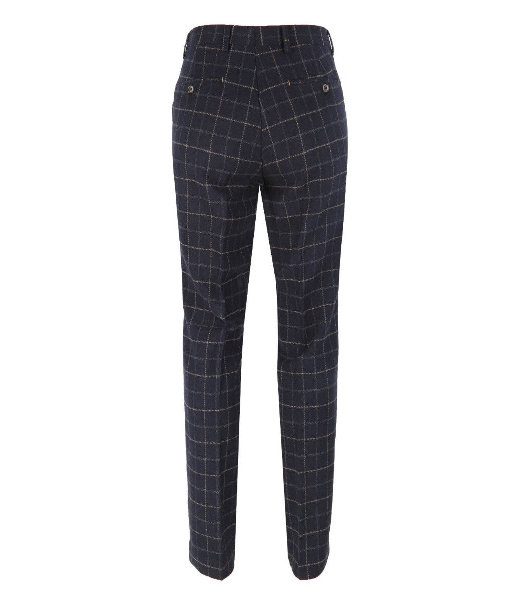 Pantalon en Tweed à Motif Check Bleu Marine Slim Fit pour Homme - SHELBY - Bleu Marine