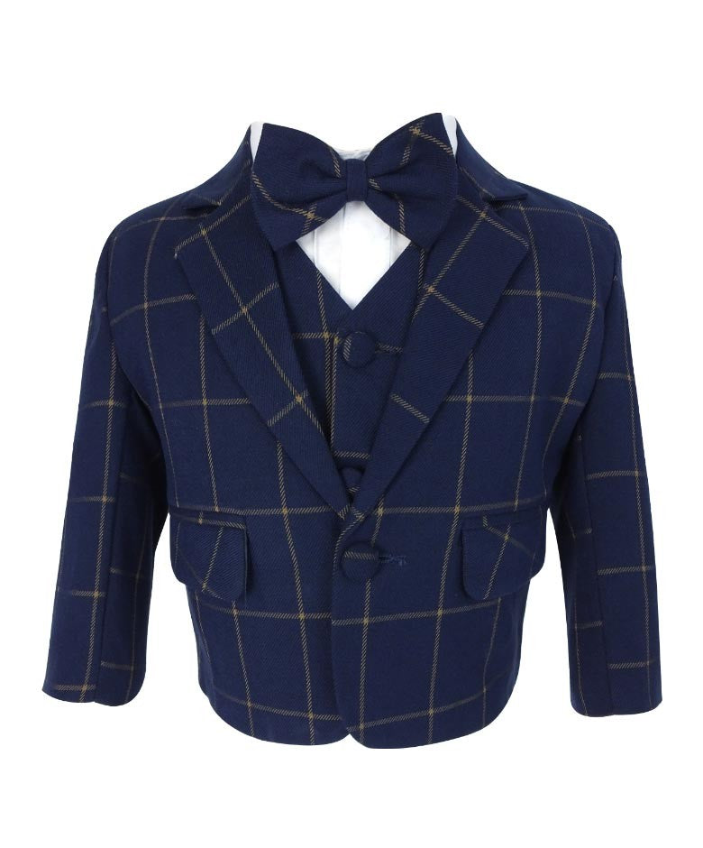 Baby Boys Vintage Windowpane Check Suit Set - Navy Blue