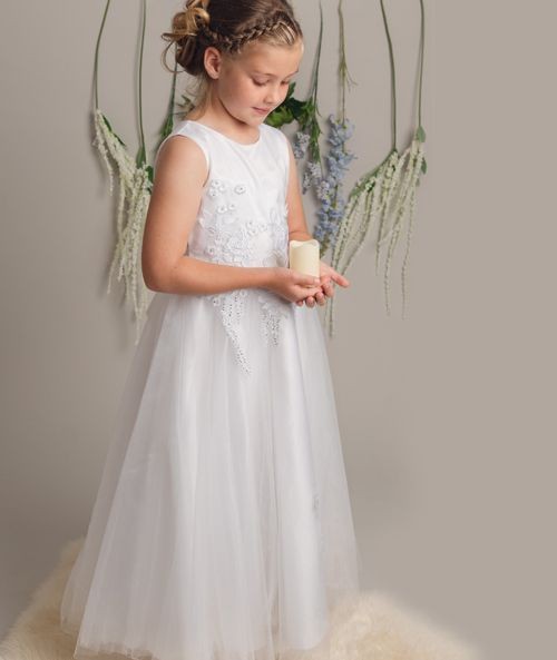 Robe à fleurs pour fille avec broderie et nœud - LUCKY - Blanc